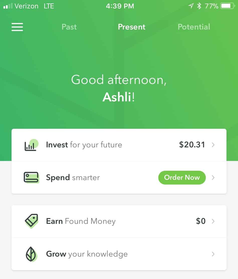 Acorns app dashboard